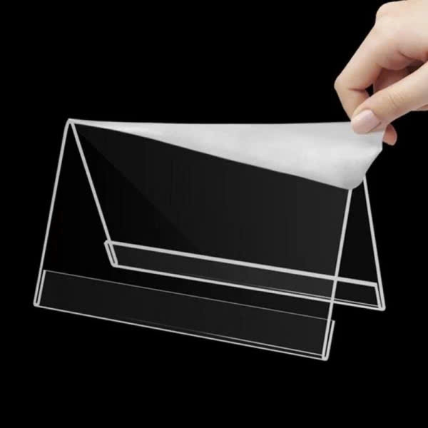 Bảng mica chữ A, kệ mica chức danh để bàn, bảng tên, bảng giá, nhiều kích thước