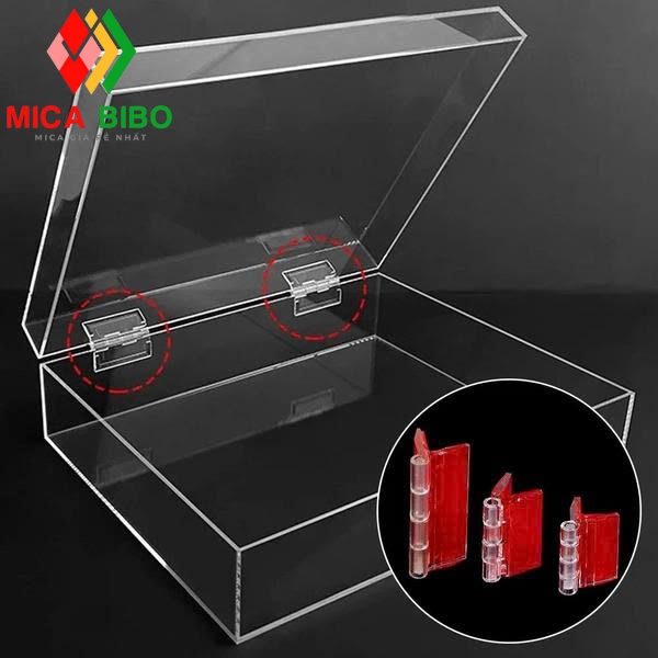 Bản lề mica, bản lề cửa mica, nhiều kích thước, dùng làm hộp mica, thùng phiếu.