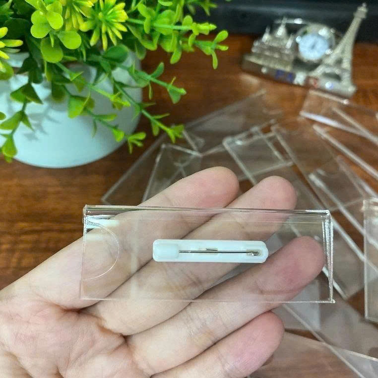 Bảng tên Mica Nam châm - Ghim cài, Thẻ tên mica đeo ngực, Bảng tên nhân viên cài áo, Mica trong suốt, 70x25mm
