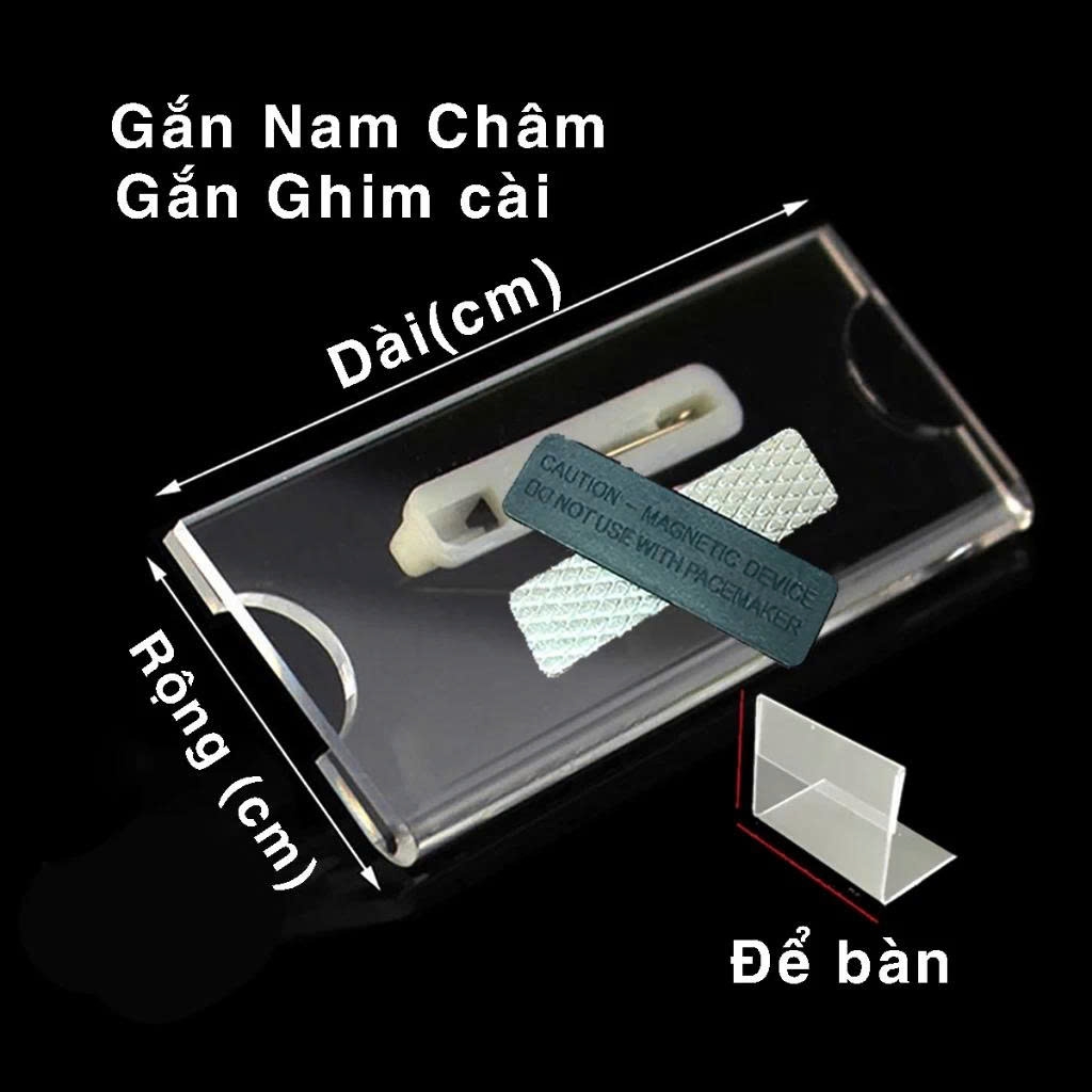 Bảng tên Mica Nam châm - Ghim cài, Thẻ tên mica đeo ngực, Bảng tên nhân viên cài áo, Mica trong suốt, 70x25mm