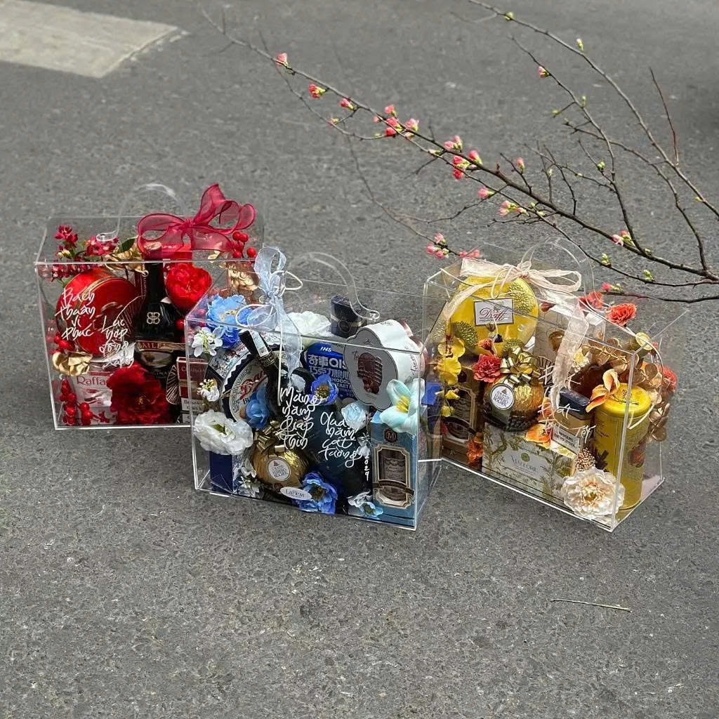 Vali Hoa - Hộp Quà Tặng Mica Trong Suốt - Quà Tết - nhiều Kích Thước