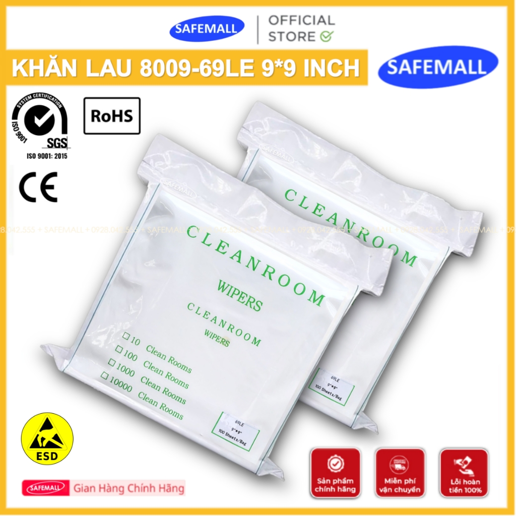 Khăn Lau Phòng Sạch Siêu Mịn 8009 69LE - 9*9 inch - 180g/m2 - 100PCS ...