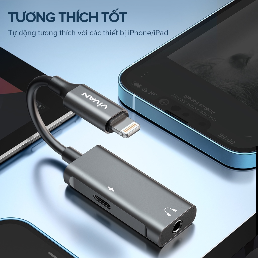 Đầu chuyển Vivan VAL01 lightning sang jack 3.5mm và lightning