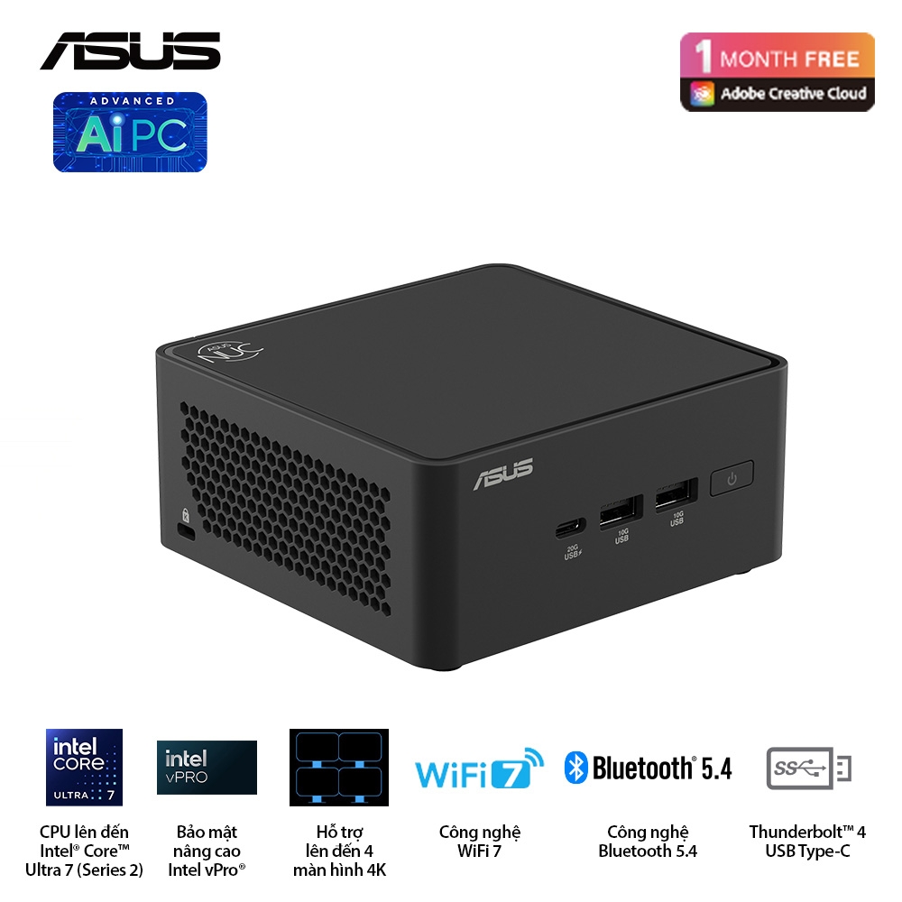 Máy Bộ Asus Mini NUC 15 PRO Tall RNUC15CRHU500000I (Intel Core Ultra 5 225H | Intel ARC | Wifi 7 | Bluetooth 5.4 | Đen)