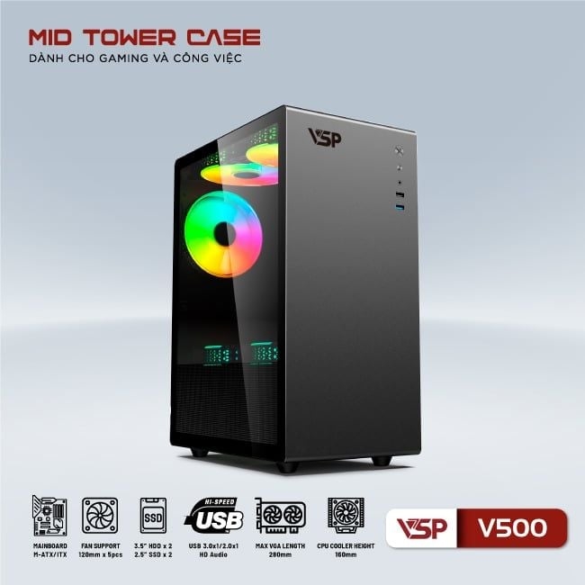 VỎ CASE VSP V500 - (MATX/MID TOWER)