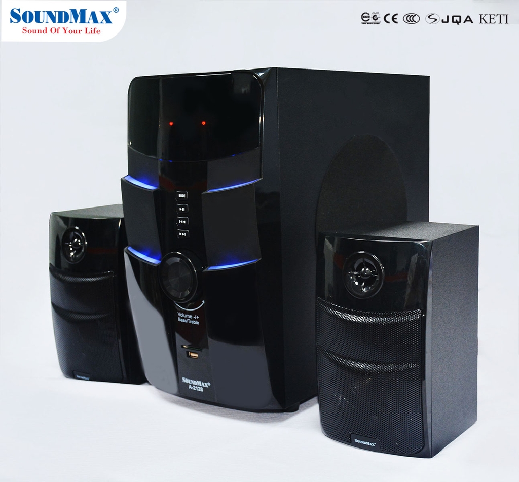 Loa Vi Tính SoundMax A-2128 (Loa 2.1/ 60W/ RCA/ USB/ SD Card/ Optical/ BT/ Đen)