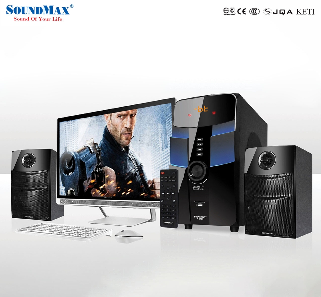 Loa Vi Tính SoundMax A-2128 (Loa 2.1/ 60W/ RCA/ USB/ SD Card/ Optical/ BT/ Đen)