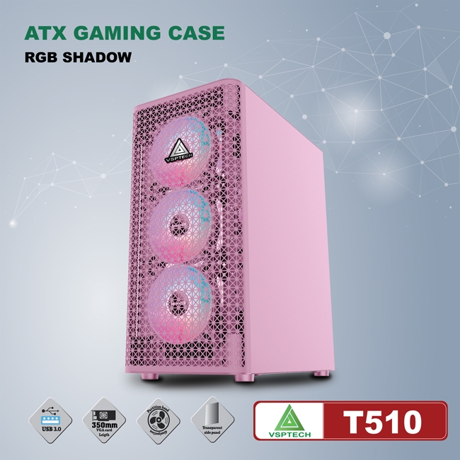 Thùng Máy Vi Tính VSPTECH ATX Gaming T510 (Pink)