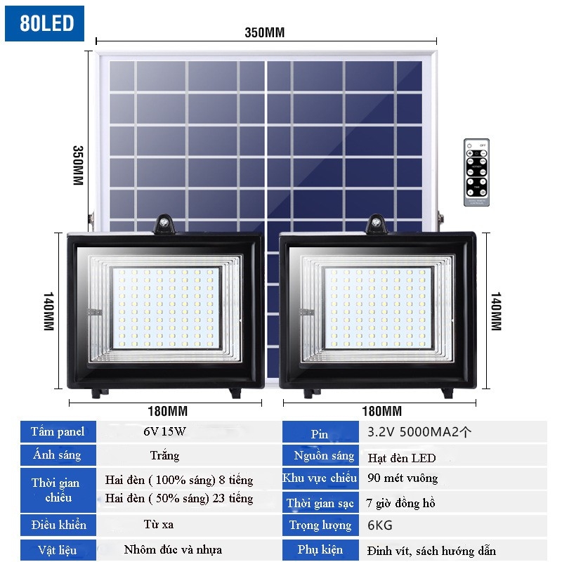 2 đèn pha 60w, 1 tấm pin năng lượng mặt trời (HYM-02)