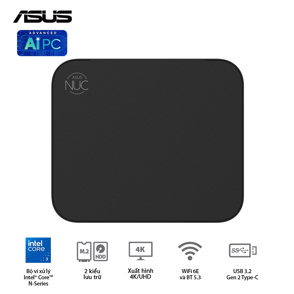 Máy Bộ Asus Mini NUC 14 Essential Mill Canyon N97 RNUC14MNK9700000 (Intel Alder Lake N97 | Intel UHD Graphics | Wifi 6 | Bluetooth 5.3 | Đen)