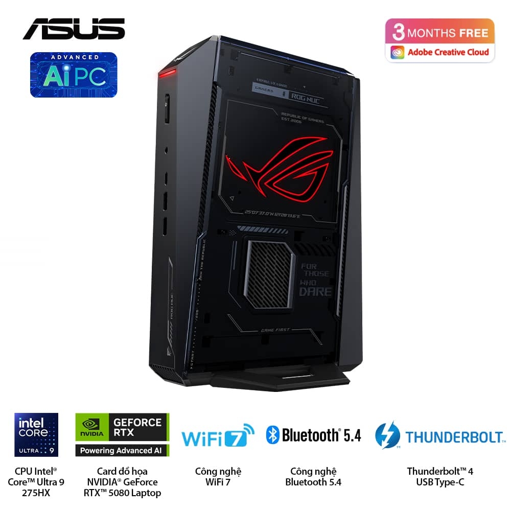 Máy Bộ Gaming Asus Mini NUC ROG RNUC15JNK9X289A0 (Intel Core Ultra 9 275HX | Intel ARC/Nvidia RTX 5080 16GB GDDR7  | Wifi 7 | Bluetooth 5.4 | Đen)