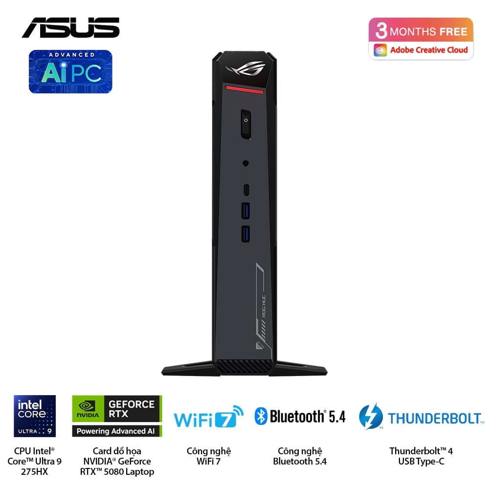 Máy Bộ Gaming Asus Mini NUC ROG RNUC15JNK9X289A0 (Intel Core Ultra 9 275HX | Intel ARC/Nvidia RTX 5080 16GB GDDR7  | Wifi 7 | Bluetooth 5.4 | Đen)