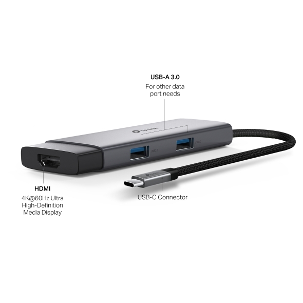 Hub TP-Link UH5020C - Bộ Mở Rộng Kết Nối Type C ra 5 Cổng (HDMI, Power Delivery 100W, LAN 1G, USB C/A)