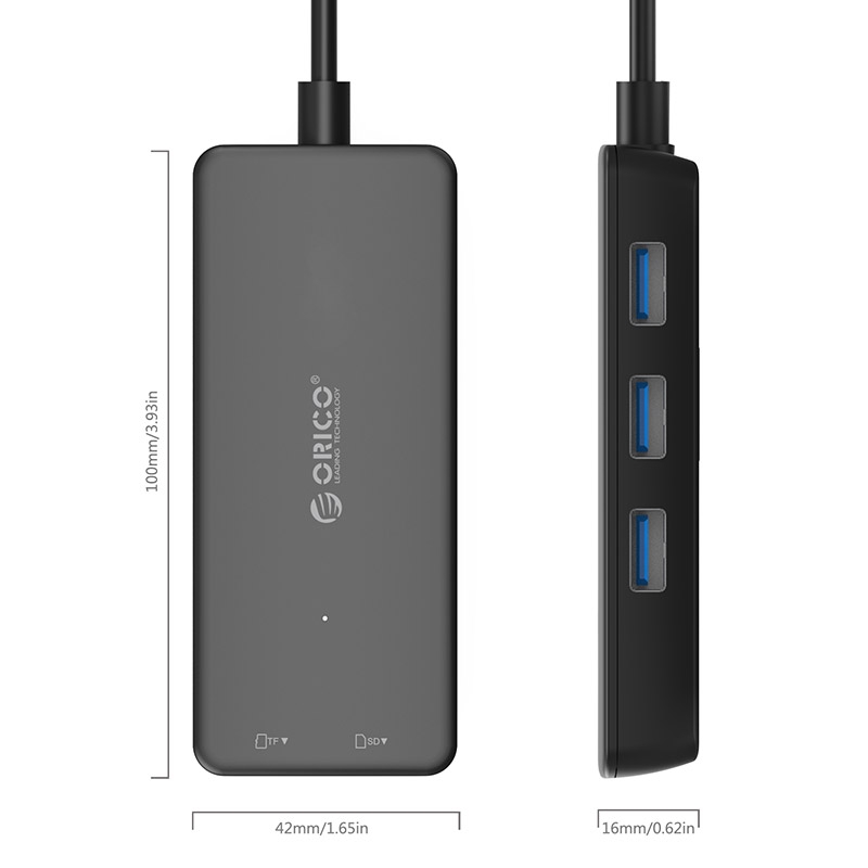 Bộ Chia USB 2.0 ORICO H3TS-U3 ( Từ 1 Ra 3 cổng chuẩn 3.0. Đọc thẻ nhớ TF/SD)