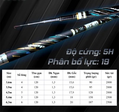 Cần Câu Tay Câu Đài Thần Phong - Độ cứng 5H - Bảo Hành Chính Hãng - Tặng kèm Ngọn Phụ