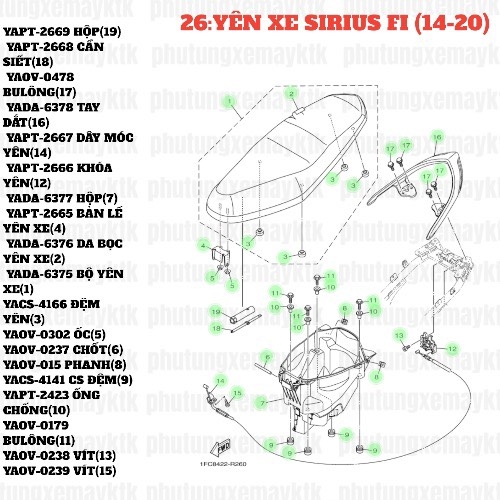 [SIR][26:YÊN XE] YADA-6375 BỘ YÊN XE SIRIUS-FI(14-20) (1) [Yamaha]