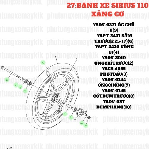 [SIRC][22:CÀNG SAU] YAOV-087 ĐỆM PHẰNG SIRIUS RC-T110LEC (19) [27:BÁNH(10)]-[Yamaha], SIRIUS FI [17:KHUNG(6)]