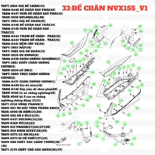 [NVX155_V1][33:ĐẾ CHÂN] YADA-6442 Cốp yếm đế chân phải Nvx155_V1(Nhám) (28) [Yamaha]