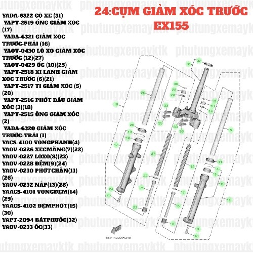 [EX155][24:CỤM GIẢM XÓC TRƯỚC] YAOV-0430 LÒ XO GIẢM XÓC TRƯỚC EX155(2022)-[Yamaha] (12)(27)