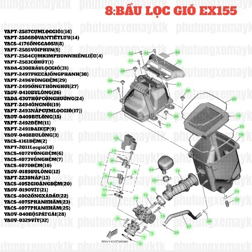[EX155][8:BẦU LỌC GIÓ] YAPT-2497 PHE CÀI ỐNG PHANH EX155(2022) (30)-[Yamaha], NVX155_V1 [8:BẦU(41)]