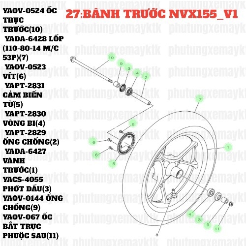 [NVX155_V1][27:BÁNH TRƯỚC] YAOV-0524 ỐC TRỤC TRƯỚC NVX155_V1 (10)