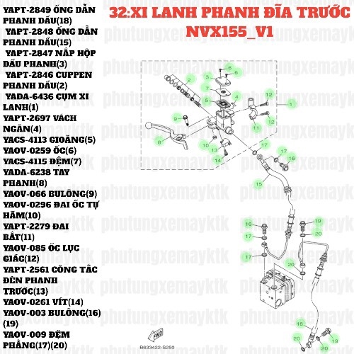 [NVX155_V1][32:XI LANH PHANH ĐĨA TRƯỚC] YAPT-2846 CUPPEN PHANH DẦU NVX155_V1 (2)
