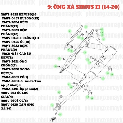 [SIR][9:ỐNG XẢ] YAOV-0455 ỐC SIRIUS-FI(14-20) (10) [Yamaha]