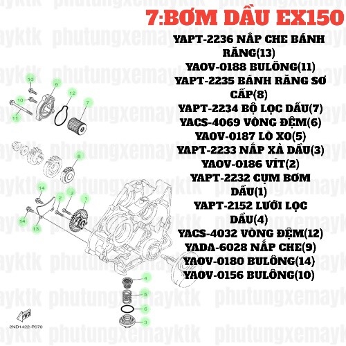 [EX15][1:CỤM ĐẦU XI LANH] YAOV-0156 BU LÔNG -EX150 (9) [7:BƠMDẦU(10)] [8:BẦU(5)] [6:HỆ(3)]-[Yamaha], EX155 [18:CHẮN(13)]