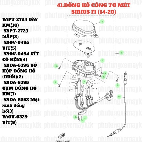 [SIR][41:ĐỒNG HỒ CÔNG TƠ MÉT] YADA-6395 CỤM ĐỒNG HỒ KM SIRIUS-FI(14-20) (1) [Yamaha]