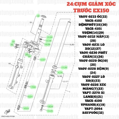 [EX15][24:CỤM GIẢM XÓC TRƯỚC] YAPT-2270 XY LANH GIẢM XÓC TRƯỚC EX15 (15-18) (6) (21)-[Yamaha]
