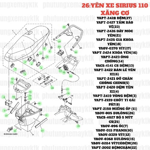 [SIRC][26:YÊN XE] YAPT-2419 BỘ 5 CÁI VÒNG ĐỆM SIRIUS RC-T110LE (3)-[Yamaha]