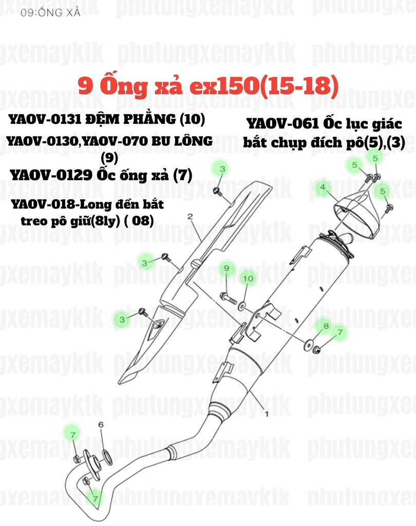 [EX15] [9:Ống xả] YAOV-0131 ĐỆM PHẲNG xe EX150(15-18) (10)-[Yamaha]