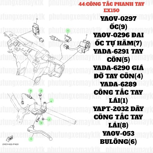 [EX15][44:CÔNG TẮC TAY PHANH] YADA-6289 CÔNG TẮC TAY LÁI EX15 (15-18) (1)-[Yamaha], SIRIUS FI [44:CÔNG(1)]