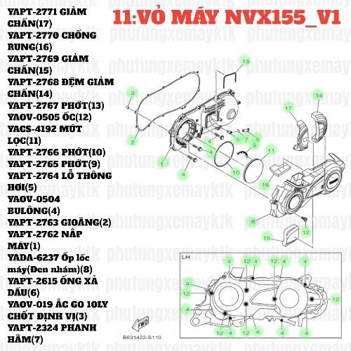 [NVX155_V1][11:VỎ MÁY] YADA-6237-NVX155-V1-V2-Ốp lốc máy(Đen nhám)-[Yamaha] (8)
