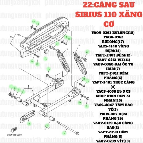 [SIRC][22:CÀNG SAU] YAOV-087 ĐỆM PHẰNG SIRIUS RC-T110LEC (19) [27:BÁNH(10)]-[Yamaha], SIRIUS FI [17:KHUNG(6)]