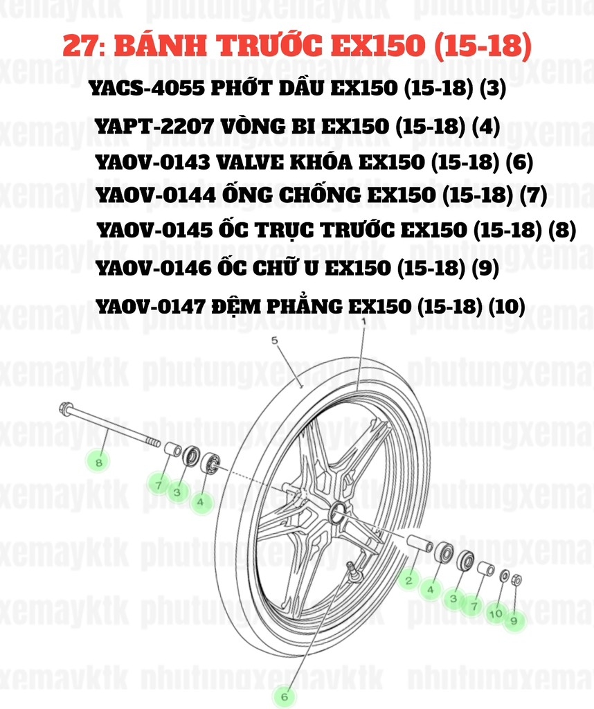 [EX15][27:BÁNH TRƯỚC] YAPT-2207 VÒNG BI EX150 (15-18) (4)-[Yamaha]