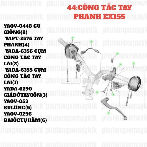 [EX155][44:CÔNG TẮC TAY PHANH] YADA-6356 CỤM CÔNG TẮC TAY LÁI TRÁI EX155(2022)-[Yamaha] (2)