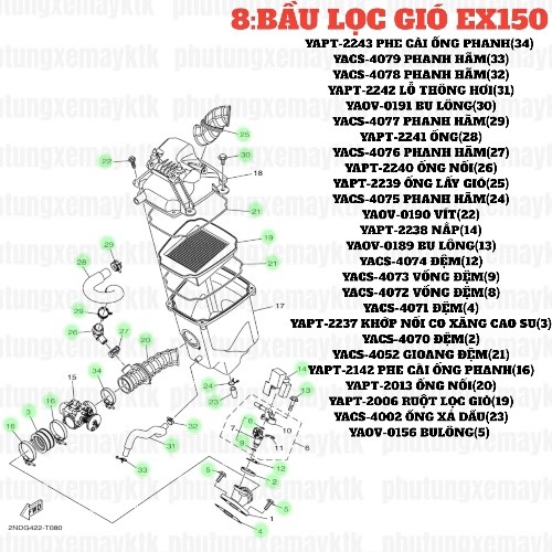 [Yamaha][8:BẦU LỌC GIÓ] YAOV-0190 VÍT EX15 (15-18) (22)