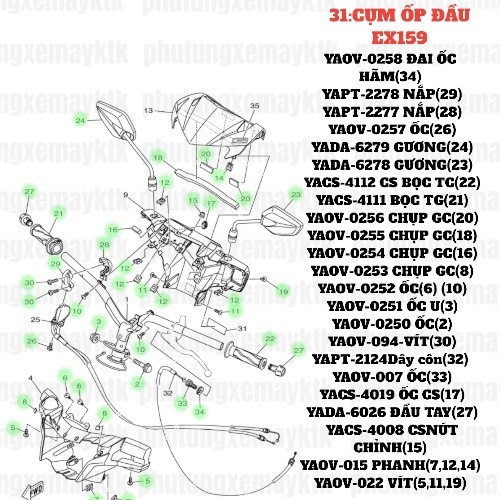 [EX15][21:ỐP SƯỜN] YAOV-022 VÍT EX15 (15-18) (4) (9) (14) [31:CỤM(5)(11)(19)] [37:CỤM(3)(10)(17)(23)(30)(43)(40)]-[Yamaha], EX155 [19:ỐP(3)(8)(13)(17)(23)] [31:CỤM(11)] [37:CỤM(6)(12)(47)(50)(56)]