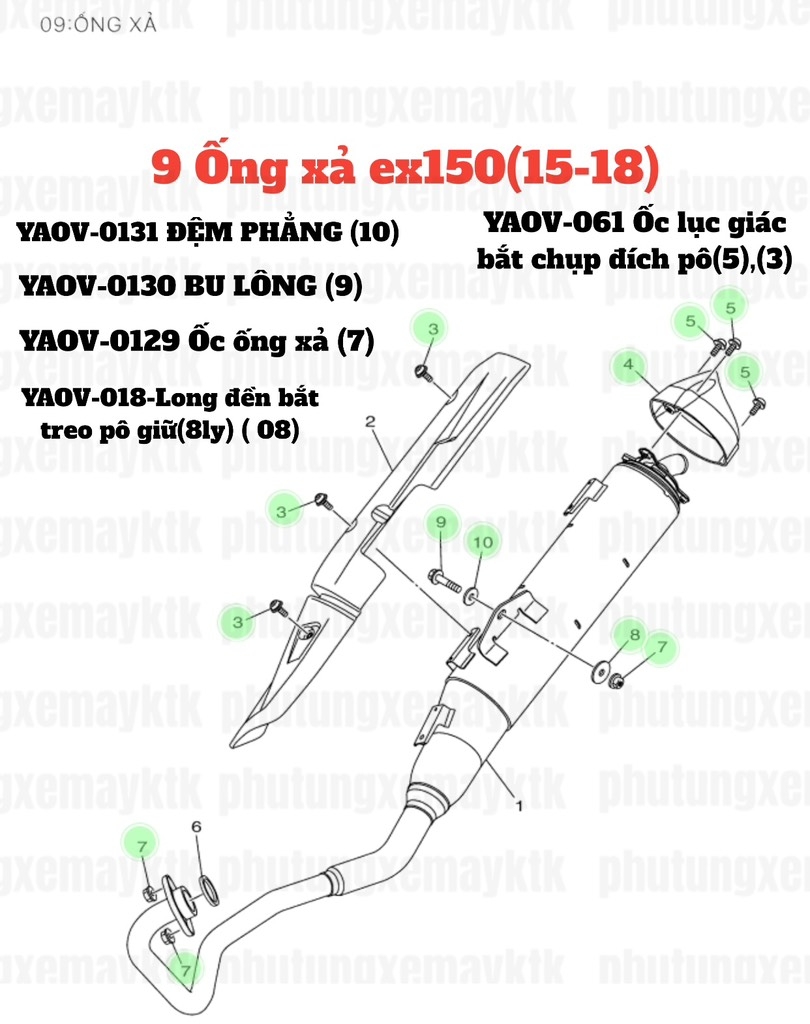 [EX15][9:ỐNG XẢ] YAOV-018 ĐỆM PHẰNG EX15 (15-18) (8), SIRIUS RC [9:ỐNG(13)] [31:CỤM(3)]. EX155 [9:ỐNG(8)] [Yamaha]