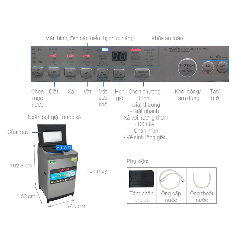 Máy giặt cửa trên Toshiba 10.5 kg AW-UH1150GV(DS)