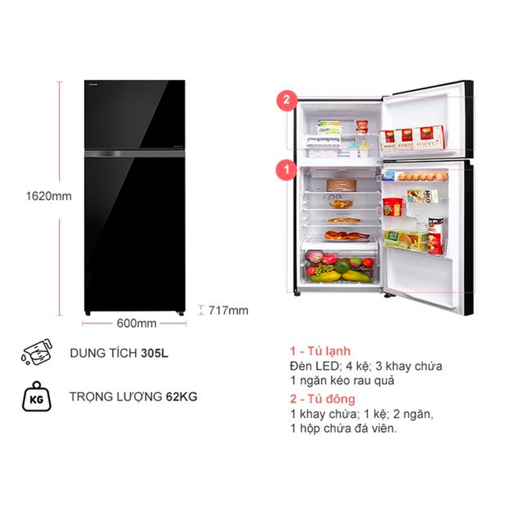 Tủ lạnh Toshiba inverter 305 lít GR-AG36VUBZ(XK1)