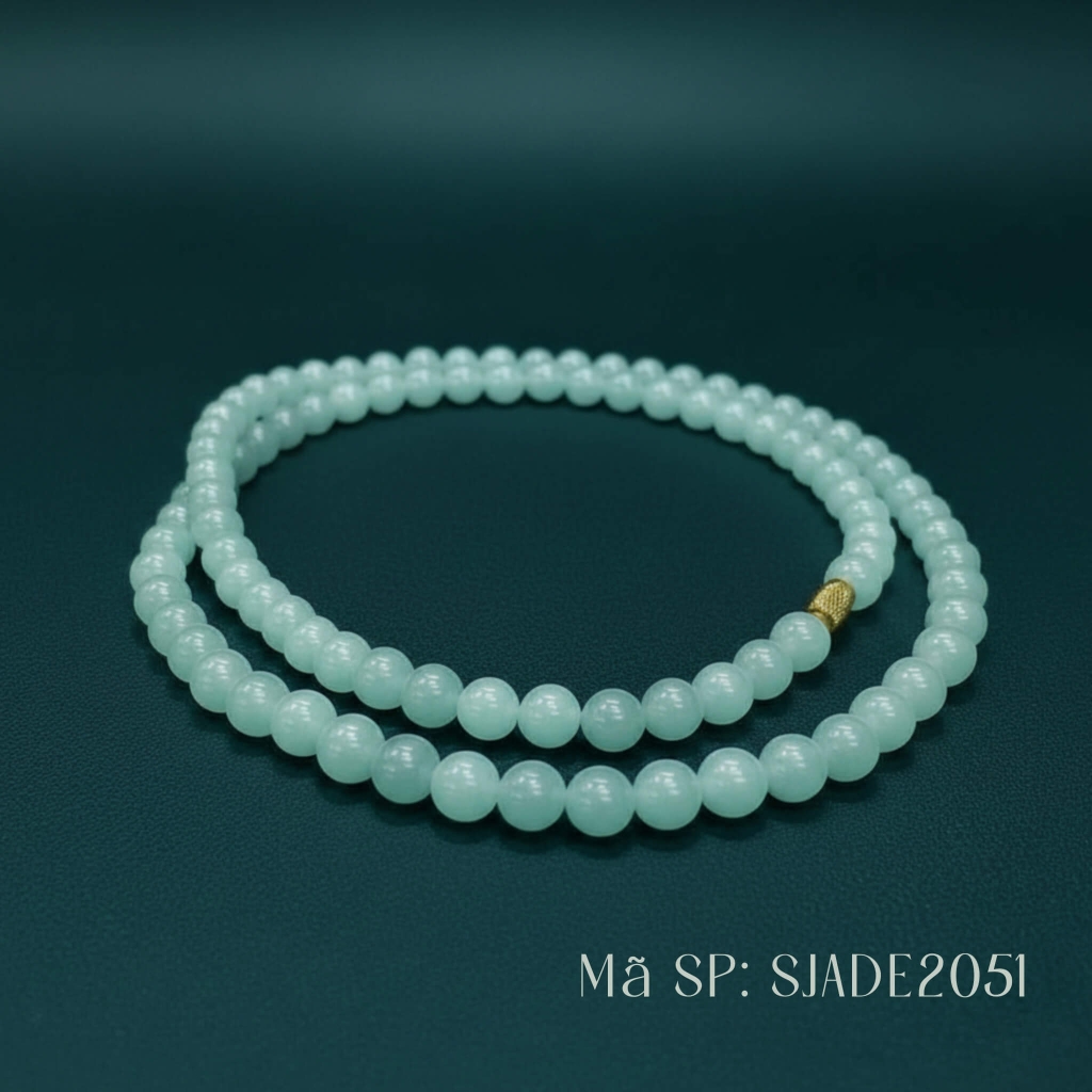 Vòng Cổ Phỉ Thuý Myanmar Thiên Lam Mix Charm Vàng 6mm