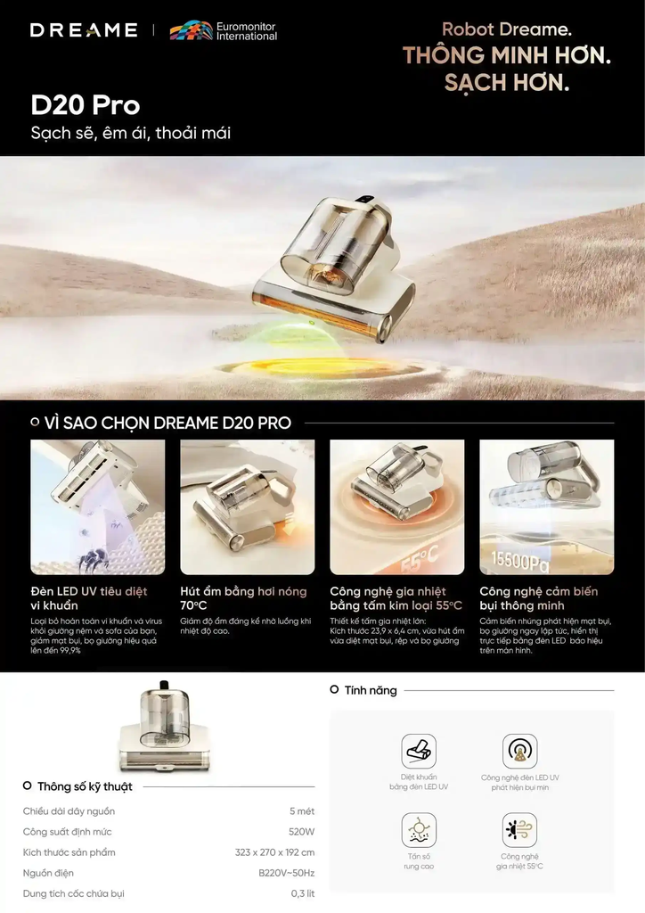 Máy hút bụi giường nệm Dreame D20 Pro