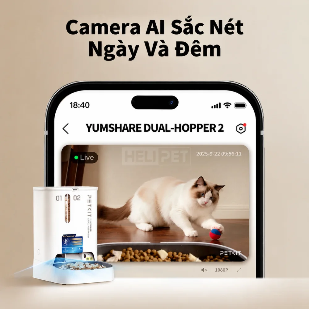 Máy ăn có camera PETKIT Yumshare Dual-hopper 2 Gemini - 2 ngăn chứa