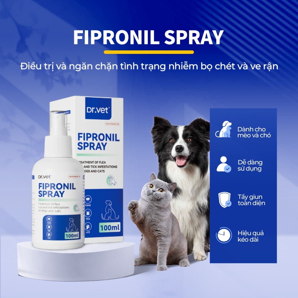 Thuốc xịt FIPRONIL trị ve, rận cho chó mèo Dr.VET