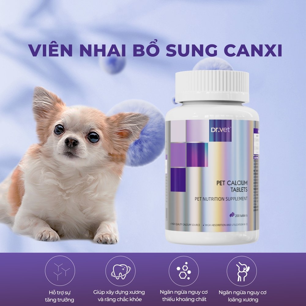 Viên bổ sung canxi cho chó mèo DR.VET (200 viên)