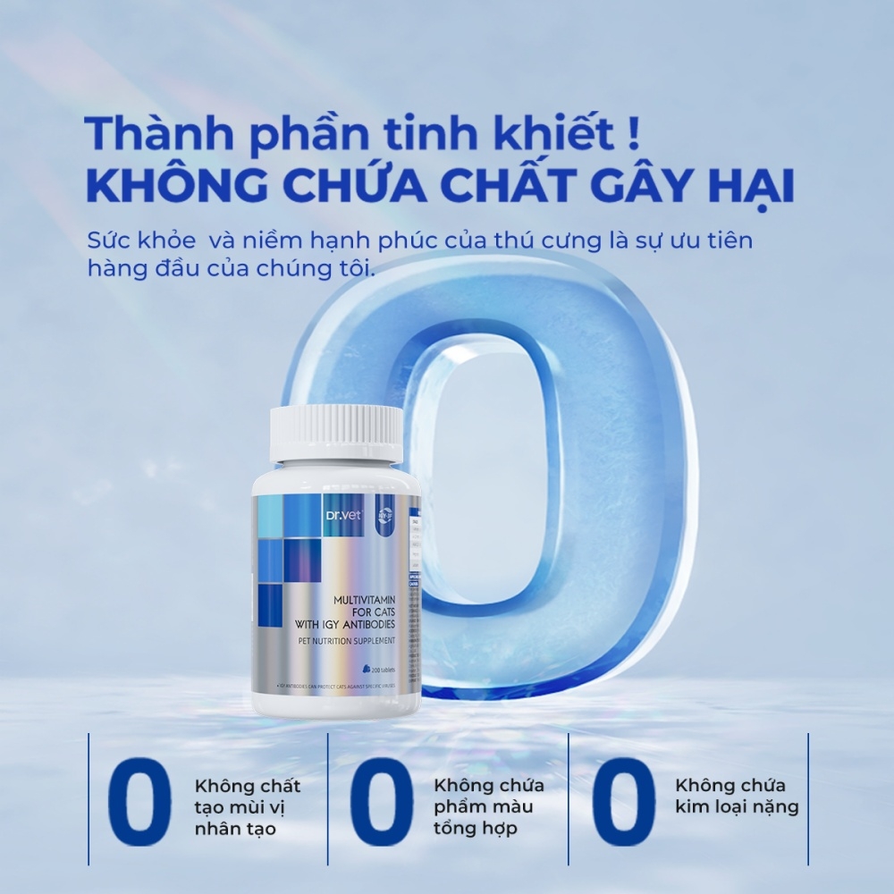 Vitamin tổng hợp cho mèo DR.VET có kháng thể IGY (200 viên)
