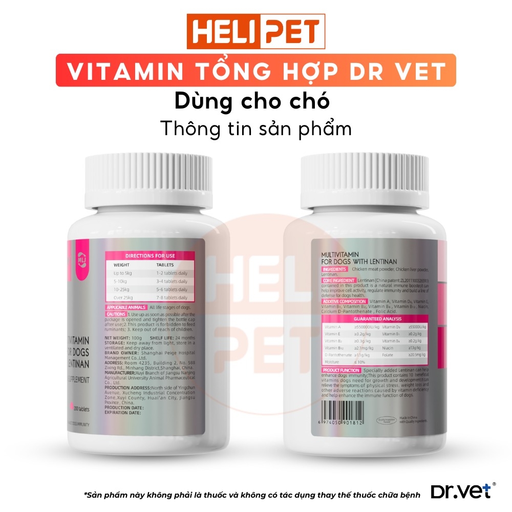 Vitamin tổng hợp cho chó DR.VET chứa Lentinan (200 viên)