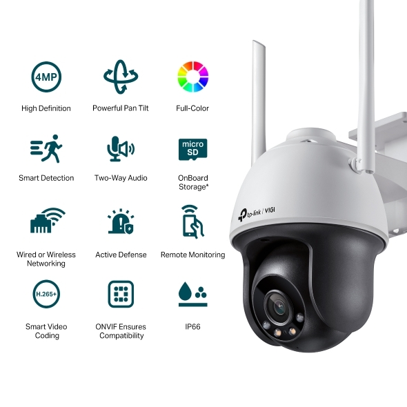 Camera TP-Link VIGI C540-W 4MP | Camera Wifi AI Quay Quét Ngoài Trời Độ Phân Giải 2K - Hỗ Trợ Màu Ban Đêm